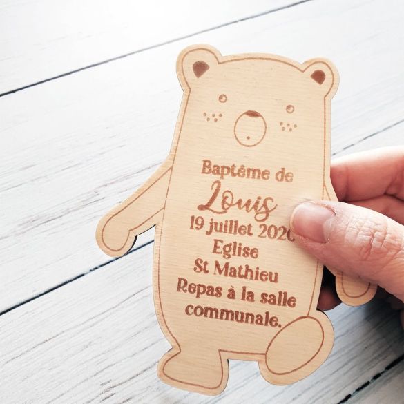 Faire-part en bois mini ours