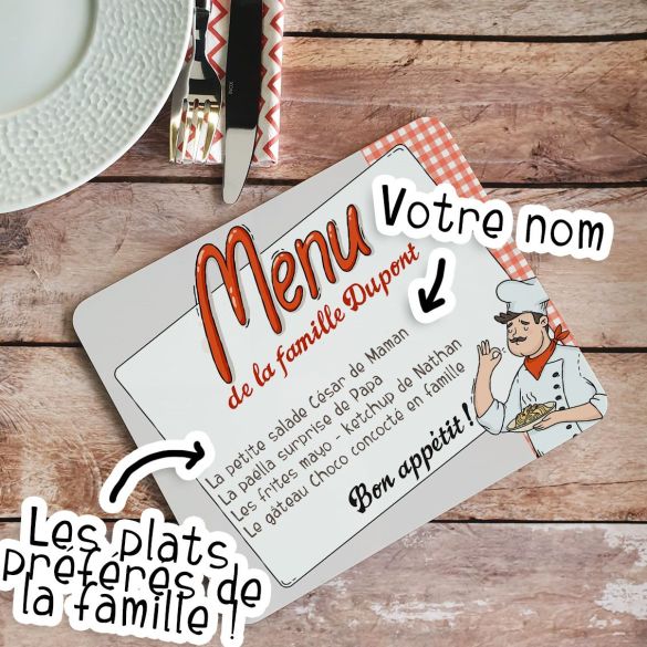 Dessous de plat personnalisé avec votre nom et votre menu !