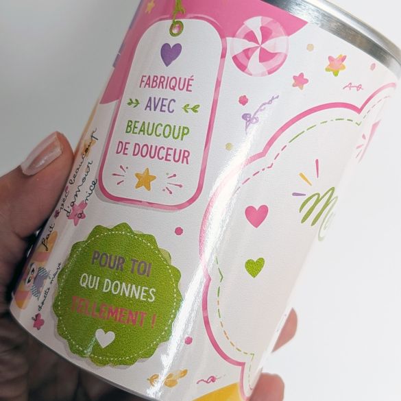 Boîte de conserve personnalisée « Mercis » garnie de berlingots traditionnels français
