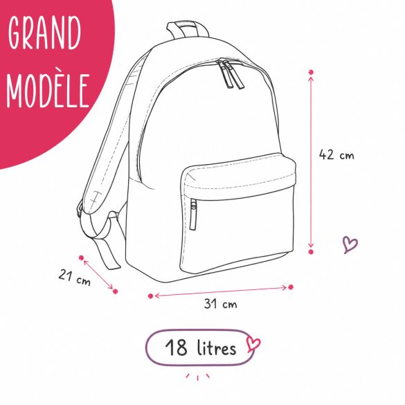 Sac à dos école enfant personnalisé avec prénom | Monstres - Couleur Gris Grand 18L