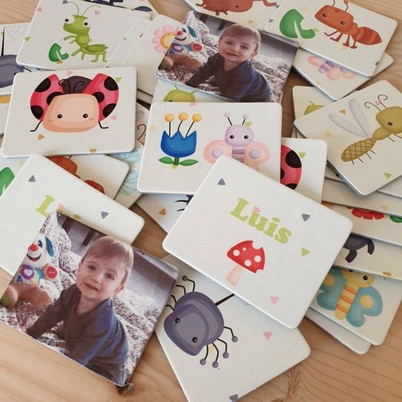 Jeu de mémoire modèle Insectes personnalisé avec photo & prénom de l'enfant (30 pièces)