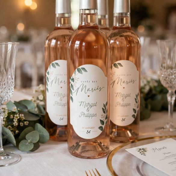 Étiquette bouteille de vin personnalisée Mariage – Prénoms et date