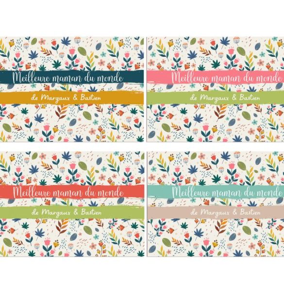 Grand plateau bois personnalisé fleuri avec texte - 4 couleurs au choix