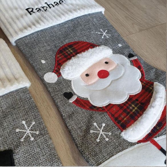 Grande chaussette / botte de Noël brodée personnalisable grise côtelée