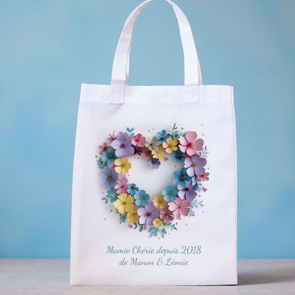 Totebag Mamie chérie Coeur fleuri