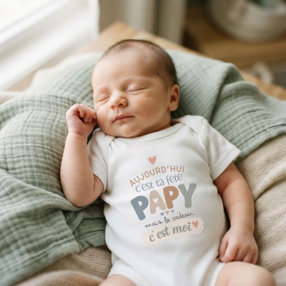 Body bébé 'Aujourd’hui c’est ta fête Papy, mais le cadeau c’est moi'