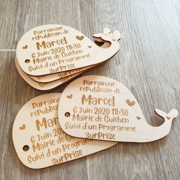 Faire-part en bois mini baleines