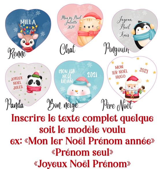 Coeur personnalisable à accrocher au sapin de Noël