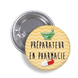 Badge Préparateur en pharmacie avec épingle fond jaune