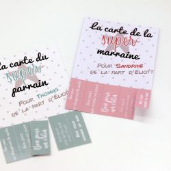 Cartes avec bons détachables personnalisées pour les super parrains et marraines