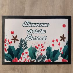 Tapis de porte personnalisé Noël - Motif Houx de Noël