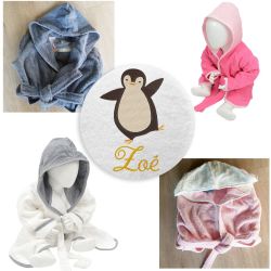 Peignoir enfant brodé Pingouin