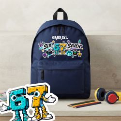 Sac à dos école fille personnalisé avec prénom | Six Seven - Couleur Marine Moyen 13L