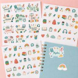 65 stickers cahier matières scolaires, autocollants école, stickers agenda, fournitures scolaires, décoration cahier collège lycée