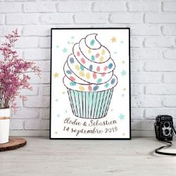 Affiche à empreintes Cupcake pour baptême ou mariage