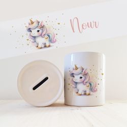 Tirelire personnalisée avec prénom Licorne