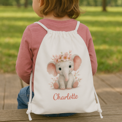 Sac de sport enfant personnalisable modèle Elephant girly