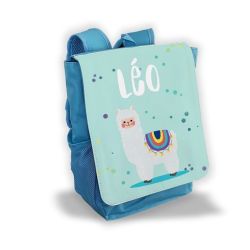 Sac à dos pour enfant personnalisé avec prénom modèle Lama bleu