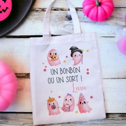 Tote bag enfant personnalisé Halloween Pink