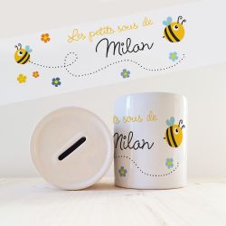 Tirelire  enfant avec prénom modèle Abeilles