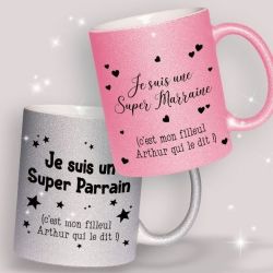 Mug pailleté personnalisable recto pour demande au parrain / marraine