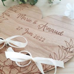 Porte alliances mariage en bois ou en plexi transparent | Coeur personnalisé