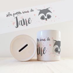 Tirelire  enfant avec prénom modèle Raton laveur