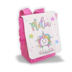 Sac à dos pour enfant personnalisé avec prénom modèle Licorne arc en ciel