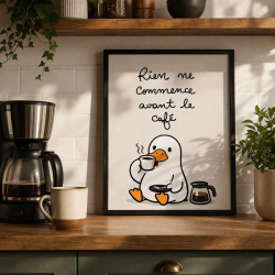 Affiche murale humoristique “Rien ne commence avant le café” | Décoration cuisine