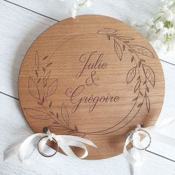 Porte alliances en bois  ou en plexi transparent | personnalisé | Mariage | Couronne de fleurs & prénom