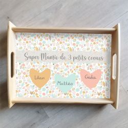 Grand plateau bois personnalisé Petits coeurs | Idée Cadeau fête des mères | Idée Cadeau fête des grands mères