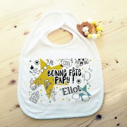 Bavoir personnalisable Bonne fête papy !(bleu/jaune)