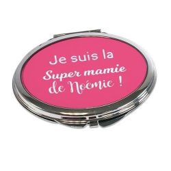 Miroir de poche personnalisable "Je suis la super mamie de..." (+ pochette coton en cadeau)