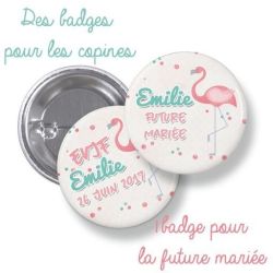 Badges EVJF rond grand format en métal - modèle flamand rose