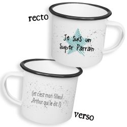 Tasse émaillée personnalisable recto/verso pour parrain