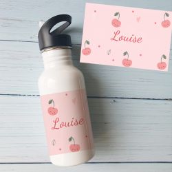Gourde enfant personnalisée Cerise avec prénom | Gourde en acier inoxydable, en aluminium ou bouteille isotherme