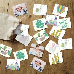 Jeu de mémoire modèle Lamas personnalisé avec photo & prénom de l'enfant (30 pièces)