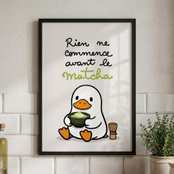 Affiche cuisine matcha « Rien ne commence avant le matcha » – poster mural humoristique