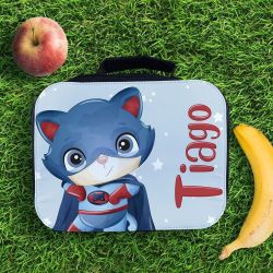 Lunch box isotherme personnalisée Super chat bleu