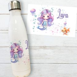 Gourde ou bouteille personnalisée modèle Siène mauve avec prénom