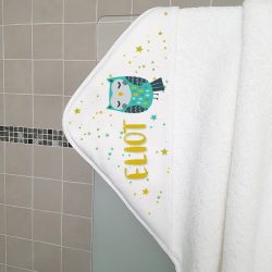 Cape de bain personnalisée en éponge | pour enfant | avec prénom | modèle Chouette 2