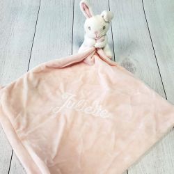 Doudou hochet personnalisé Lapin rose