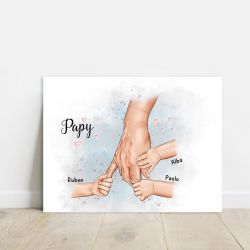 Affiche ou plaque alu Papy et mains des petits enfants