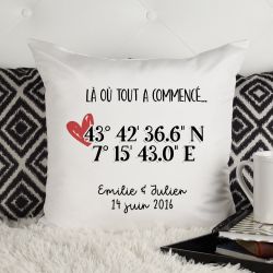 Coussin personnalisable Coordonnées GPS pour couple | Saint Valentin