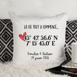 Coussin personnalisable Coordonnées GPS pour couple