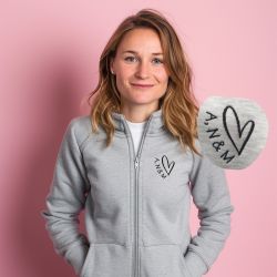 Sweat veste à zip gris chiné avec broderie  | Fête des mères | Fêtes des grand-mères