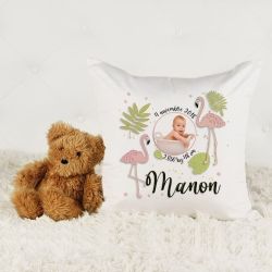 Coussin de naissance personnalisé Flamand rose