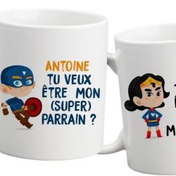 Mug personnalisable recto pour demande au parrain / marraine - Super héros