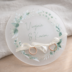 Plateau porte alliances mariage satiné imprimé | Modèle Eucalyptus