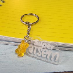 Porte clé plexi transparent et ourson Super ATSEM